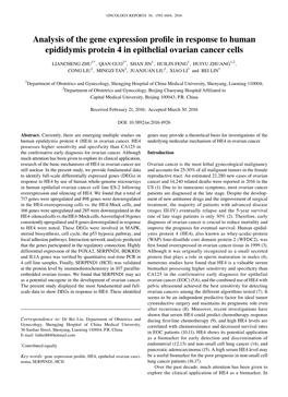 Analysis of the Gene Expression Profile in Response to Human Epididymis Protein 4 in Epithelial Ovarian Cancer Cells