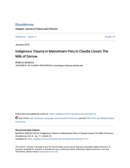 Indigenous Trauma in Mainstream Peru in Claudia Llosa's the Milk Of