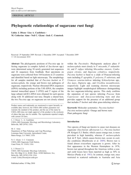 Phylogenetic Relationships of Sugarcane Rust Fungi