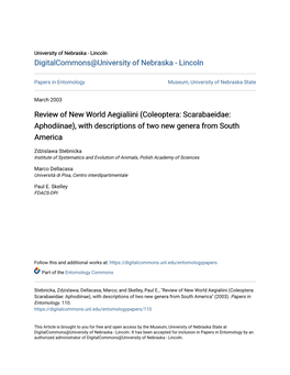 Coleoptera: Scarabaeidae: Aphodiinae), with Descriptions of Two New Genera from South America