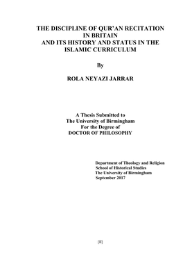 The Discipline of Qur'an Recitation in Britain and Its History and Status In