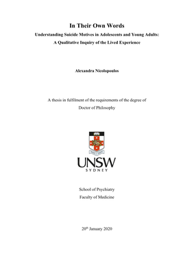 In Their Own Words Understanding Suicide Motives in Adolescents and Young Adults: a Qualitative Inquiry of the Lived Experience