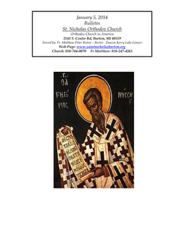 January 5, 2014 Bulletin St. Nicholas Orthodox Church Orthodox Church in America 2143 S