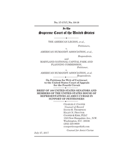 Brief of 109 United States Senators and Members of the United States House of Representatives As Amici Curiae in Support of Petitioners