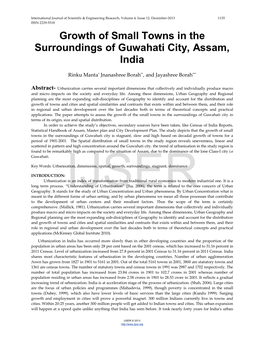 Growth of Small Towns in the Surroundings of Guwahati City, Assam, India