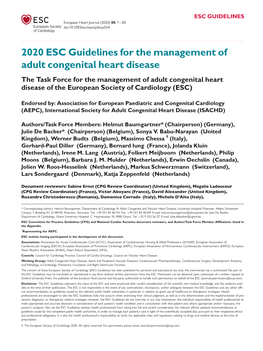 2020 ESC Guidelines for the Management of Adult Congenital