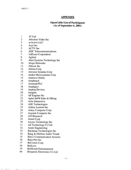 APPENDIX Opencable List of Participants