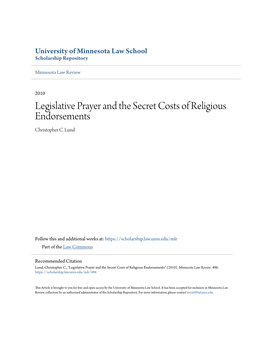 Legislative Prayer and the Secret Costs of Religious Endorsements Christopher C