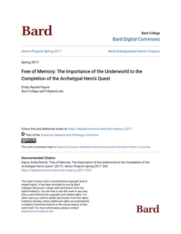 Free of Memory: the Importance of the Underworld to the Completion of the Archetypal Hero's Quest