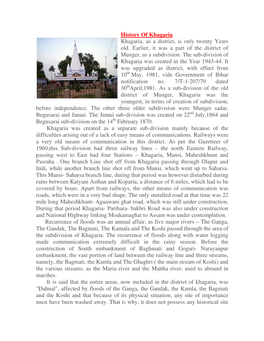 History of Khagaria Khagaria, As a District, Is Only Twenty Years Old