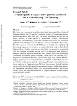 Molecular Genetic Divergence of Five Genera of Cypriniform Fish in Iran Assessed by DNA Barcoding