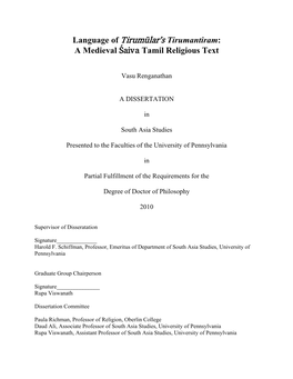 Language of Tirum喢ar's Tirumantiram