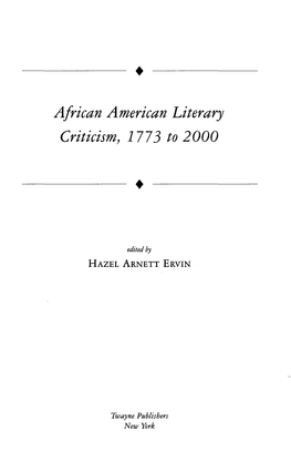 African American Literary Criticism, 1773 to 2000