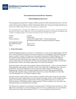 Environmental and Social Review Summary Hanoi-Haiphong