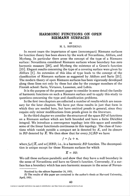 Harmonic Functions on Open Riemann Surfaces