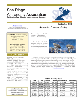 San Diego Astronomy Association Celebrating Over 50 Years of Astronomical Outreach