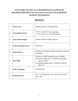 Inventory of Soil & Land Resources Mapping of Khammam District of Telangana State Using Remote Sensing Techniques