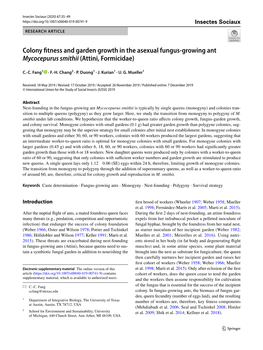 Colony Fitness and Garden Growth in the Asexual Fungus-Growing Ant