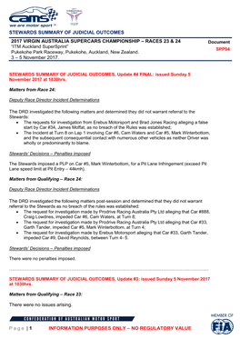 STEWARDS SUMMARY of JUDICIAL OUTCOMES Page