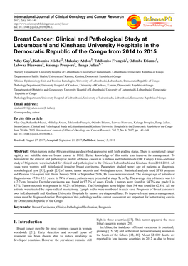 Breast Cancer: Clinical and Pathological Study at Lubumbashi and Kinshasa University Hospitals in the Democratic Republic of the Congo from 2014 to 2015