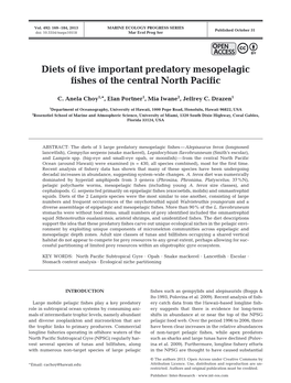 Diets of Five Important Predatory Mesopelagic Fishes of the Central North Pacific