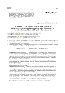 Floral Ontogeny and Anatomy of the Hemiparasitic Shrub Gaiadendron