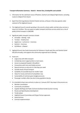 Transport Information Summary – Ward 6 – Wester Ross, Strathpeffer and Lochalsh