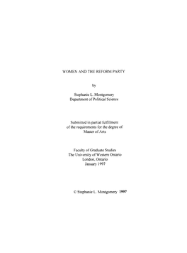 WOMEN and the REFORM PARTY Stephanie L. Montgomery