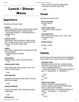 Lunch & Dinner Menu | Public House