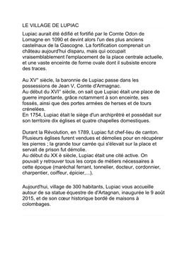 LUPIAC Lupiac Aurait Été Édifié Et Fortifié Par Le Comte Odon De Lomagne En 1090 Et Devint Alors L'un Des Plus Anciens Castelnaux De La Gascogne