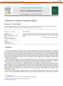 1-Planarity of Complete Multipartite Graphs