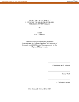 Migrating with Dignity”: a Study of the Kiribati-Australia Nursing Initiative (Kani)