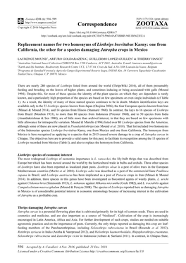 Replacement Names for Two Homonyms of Liothrips Brevitubus Karny: One from California, the Other for a Species Damaging Jatropha Crops in Mexico