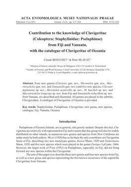 Contribution to the Knowledge of Clavigeritae (Coleoptera: Staphylinidae: Pselaphinae) from Fiji and Vanuatu, with the Catalogue of Clavigeritae of Oceania
