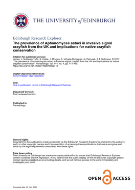 The Prevalence of Aphanomyces Astaci in Invasive Signal Crayfish from the UK and Implications for Native Crayfish Conservation