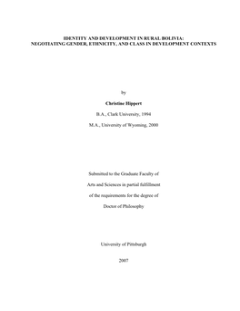 Identity and Development in Rural Bolivia: Negotiating Gender, Ethnicity, and Class in Development Contexts