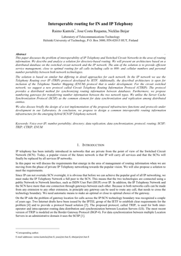 Interoperable Routing for in and IP Telephony