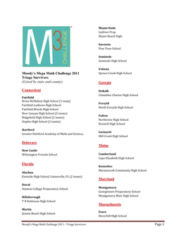 Moody's Mega Math Challenge 2011 Triage Survivors (Listed by State