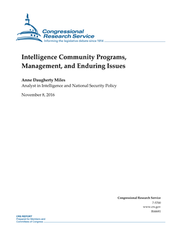 Intelligence Community Programs, Management, and Enduring Issues