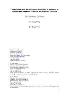 The Efficiency of the Elementary Schools in Andorra. a Comparison Between Different Educational Systems