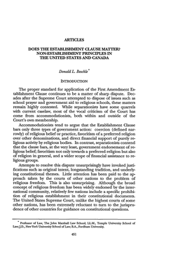 Does the Establishment Clause Matter? Non-Establishment Principles in the United States and Canada