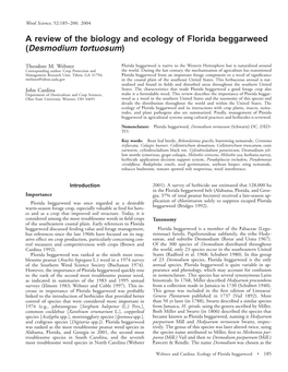 A Review of the Biology and Ecology of Florida Beggarweed (Desmodium Tortuosum)