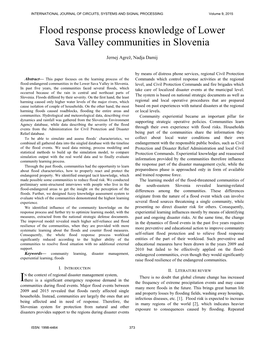 Flood Response Process Knowledge of Lower Sava Valley Communities in Slovenia