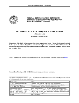 Fcc Online Table of Frequency Allocations 47 C.F.R