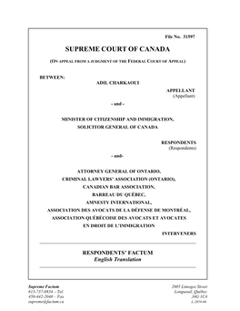 Respondents – Minister of Citizenship and Immigration and the Solicitor