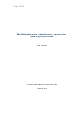 The Taliban Insurgency in Afghanistan – Organization, Leadership and Worldview