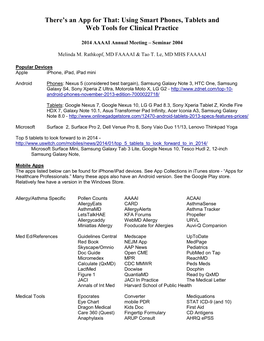 Using Smart Phones, Tablets and Web Tools for Clinical Practice