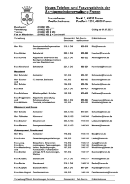 Neues Telefon- Und Faxverzeichnis Der Samtgemeindeverwaltung Freren