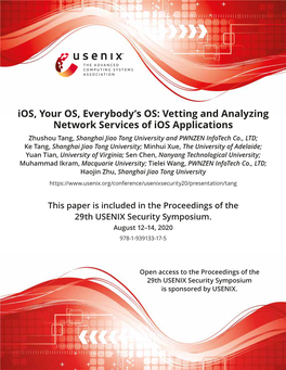 Ios, Your OS, Everybody's OS: Vetting and Analyzing Network Services of Ios Applications