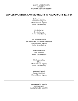 Cancer Incidence and Mortality in Nagpur City 2010-14